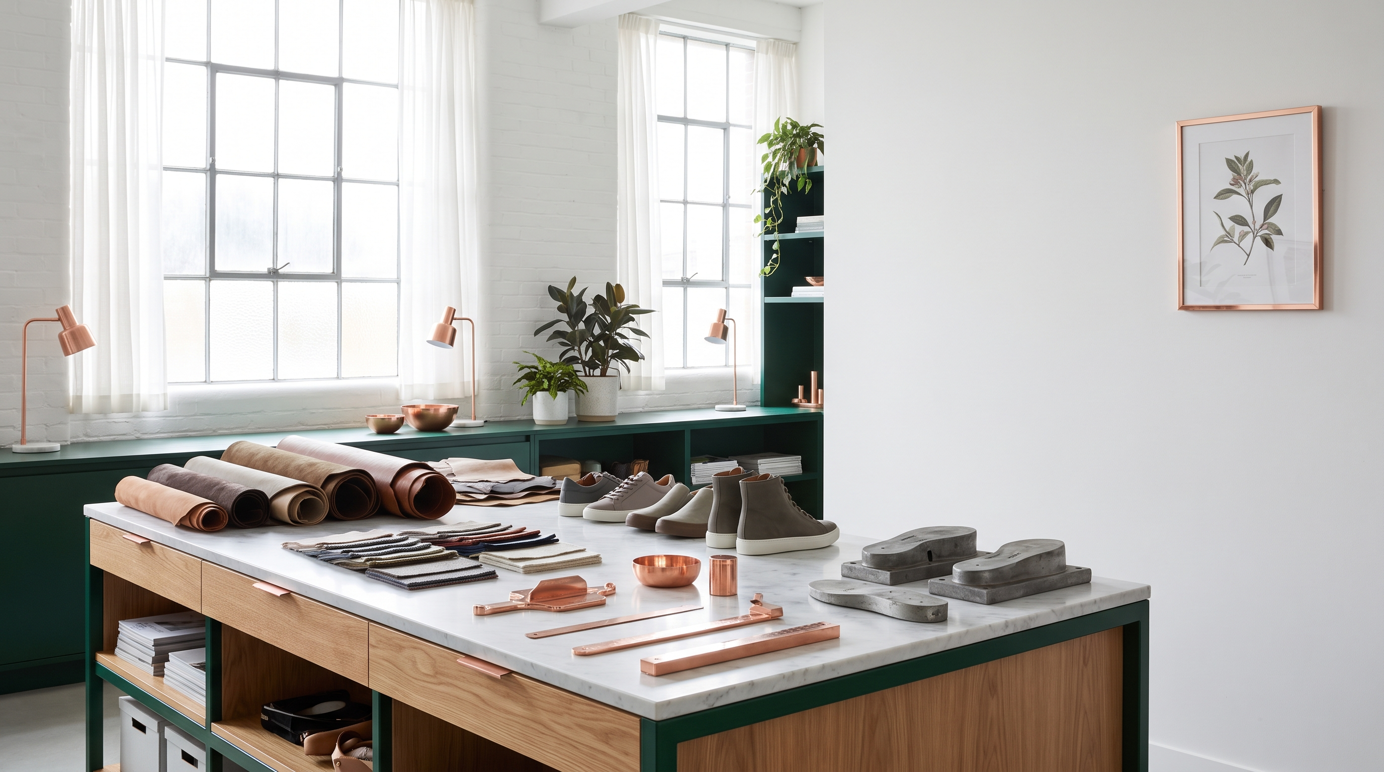 Footwear sourcing studio — materials library, shoe samples and sole molds